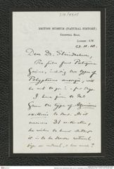 Nachlass Franz Steindachner, Brief von G. A. Boulenger an Franz Steindachner (23.11.1910), Inv.Nr. 49.08, Seite 1